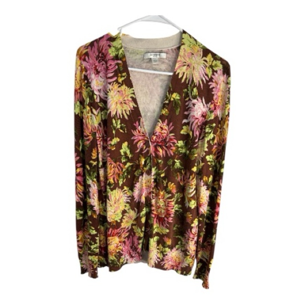 Liz Claiborne Women’s Boho Floral V-Neck Button Down Sweater Size XL Y2K